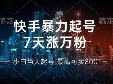 快手暴力起号，7天涨万粉，小白当天起号 多种变现方式，账号回收，单月…
