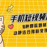 手机短视频月入6万，10种爆款题材构图，动静结合涨粉变现运营技巧