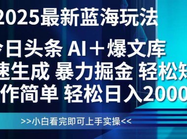 今日头条2025最新蓝海玩法，思路简单，复制粘贴，轻松实现矩阵日入2000+