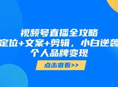 视频号直播全攻略，定位+文案+剪辑，小白逆袭个人品牌变现